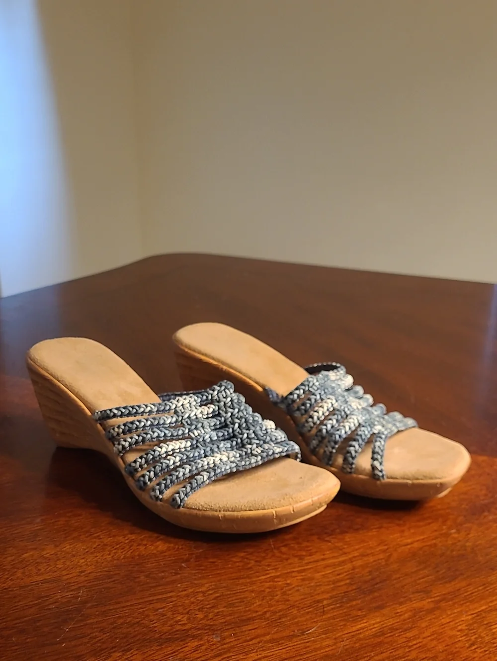 Women’s Italian Shoemakers Salsa Multi-strap Wedge Slide Sandals Blue & White 8